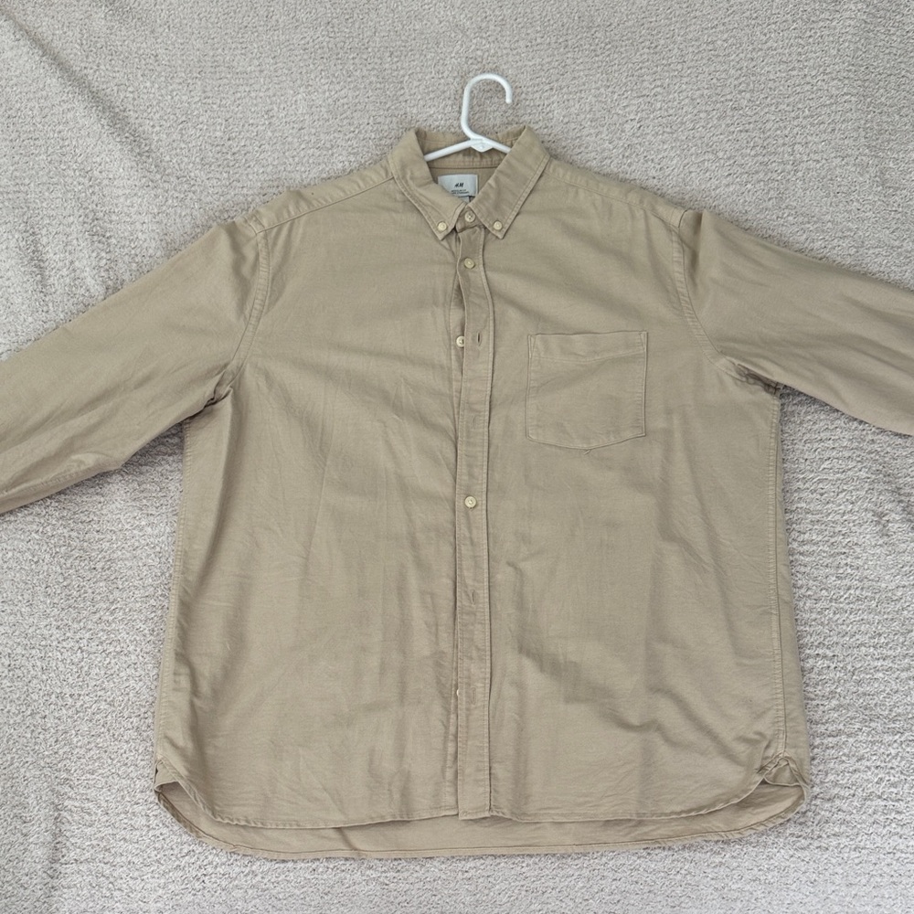 H&M Men's Casual Tan Button-Down Shirt